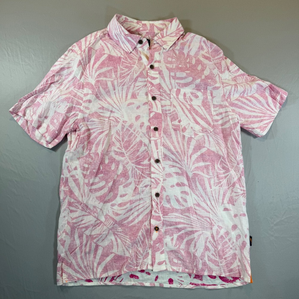 Margaritaville Island Men Pink‎ Tropical Linen Blend Button Down Shirt S Resort